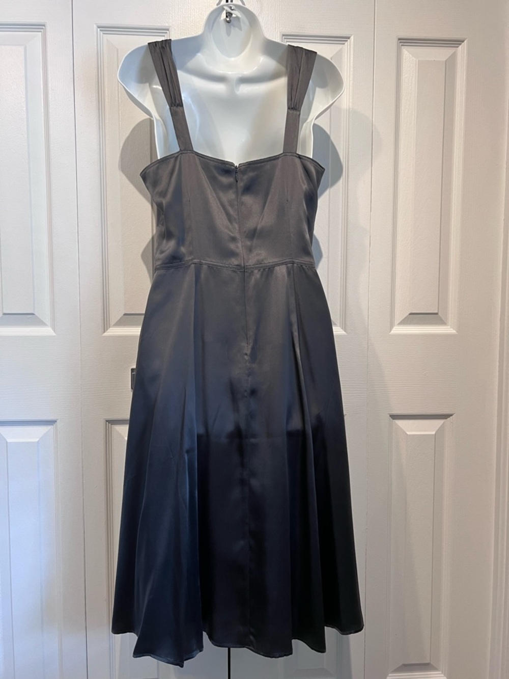 Jacob Grey/Pewter 100% Silk Vintage‎ Fit & Flare Dress Size 10 - Picture 7 of 13